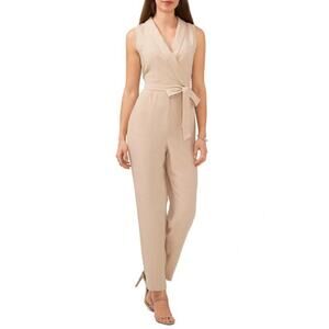 Halogen Jumpsuit Sleeveless Surplice V-Neck Tapered Leg Oxford Tan NWT 3X